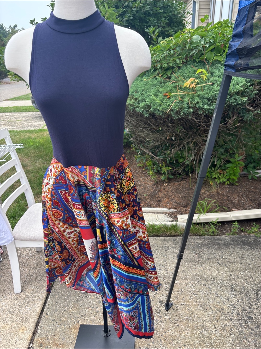 VENUS Navy Top Multicolor Paisley Midi Dress